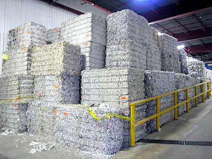 Blocks of shredded paper, mostly from schools and offices